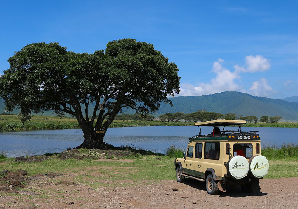Ajabu Adventures safari vehicle in the Ngorongoro Crater Tanzania